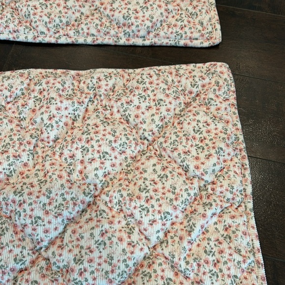 Pottery Barn Teen Other - Pottery Barn Pink Floral Green Print  Corduroy European Shams  Set of 2 28x20 P